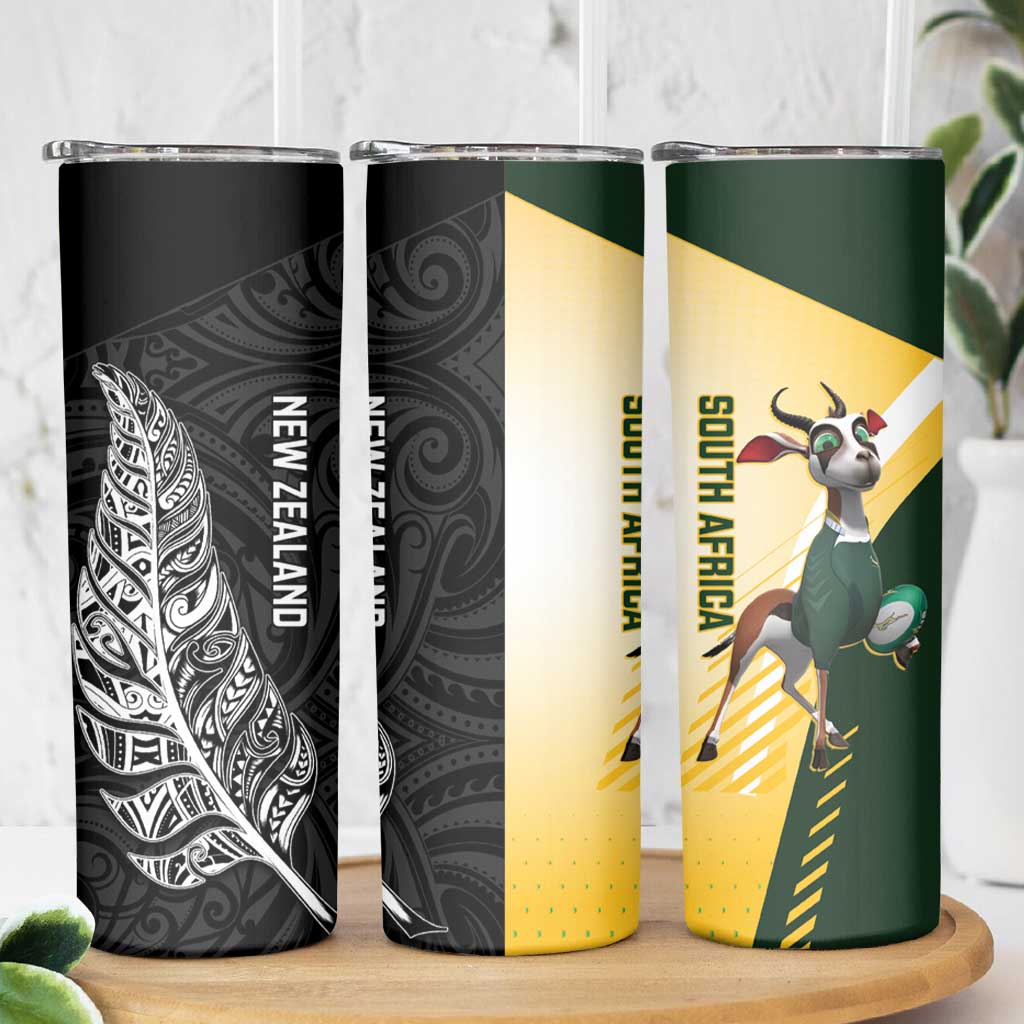 New Zealand and South Africa Rugby Skinny Tumbler Maori Silver Fern Springbok Together - Vibe Hoodie