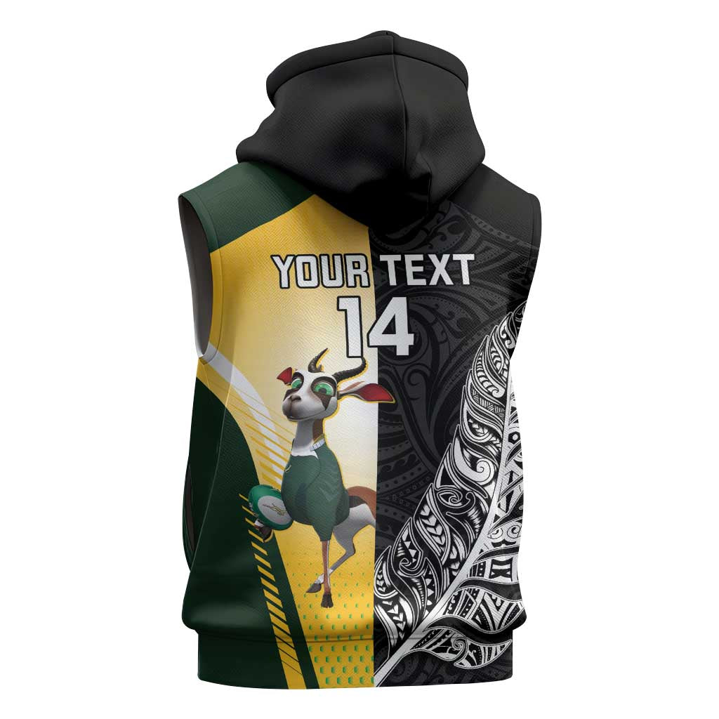 New Zealand and South Africa Rugby Custom Sleeveless Hoodie Maori Silver Fern Springbok Together - Vibe Hoodie