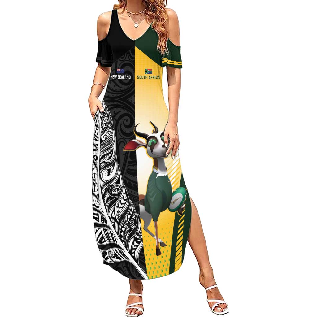 New Zealand and South Africa Rugby Custom Summer Maxi Dress Maori Silver Fern Springbok Together - Vibe Hoodie