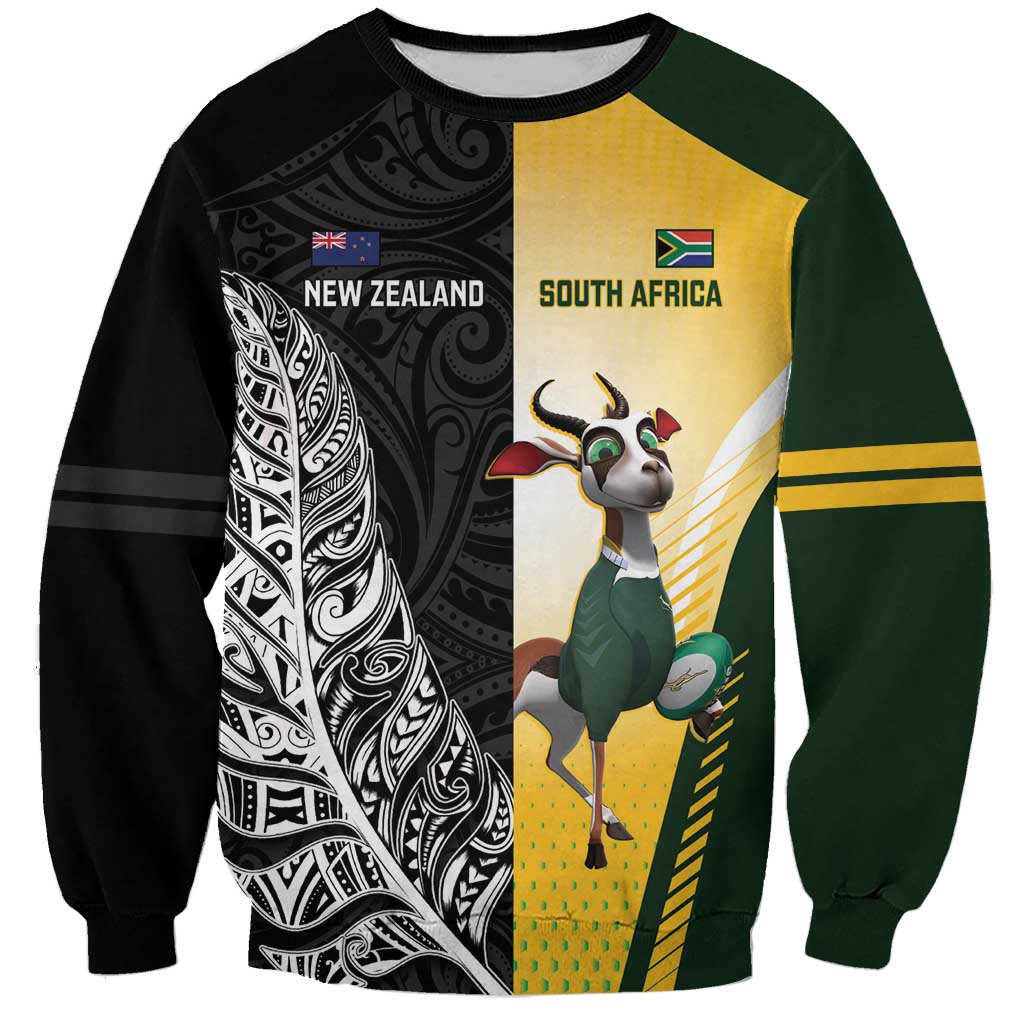 New Zealand and South Africa Rugby Custom Sweatshirt Maori Silver Fern Springbok Together - Vibe Hoodie