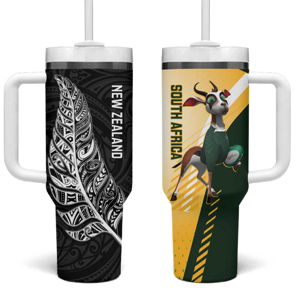 New Zealand and South Africa Rugby Tumbler With Handle Maori Silver Fern Springbok Together - Vibe Hoodie