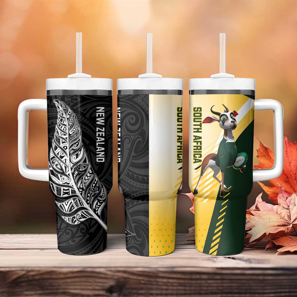New Zealand and South Africa Rugby Tumbler With Handle Maori Silver Fern Springbok Together - Vibe Hoodie