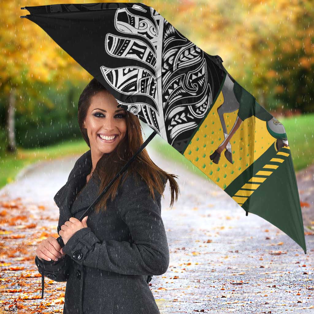 New Zealand and South Africa Rugby Custom Umbrella Maori Silver Fern Springbok Together - Vibe Hoodie