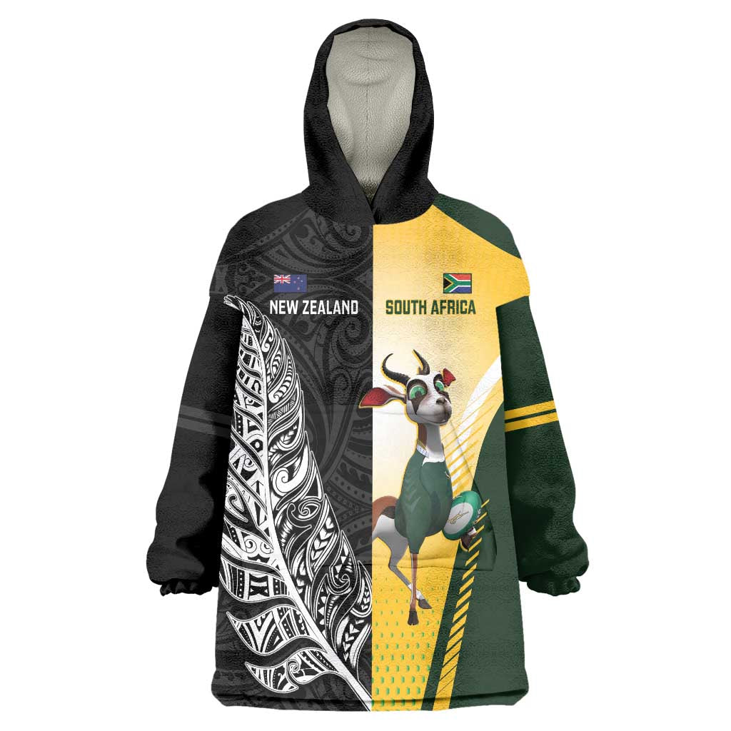 New Zealand and South Africa Rugby Custom Wearable Blanket Hoodie Maori Silver Fern Springbok Together - Vibe Hoodie