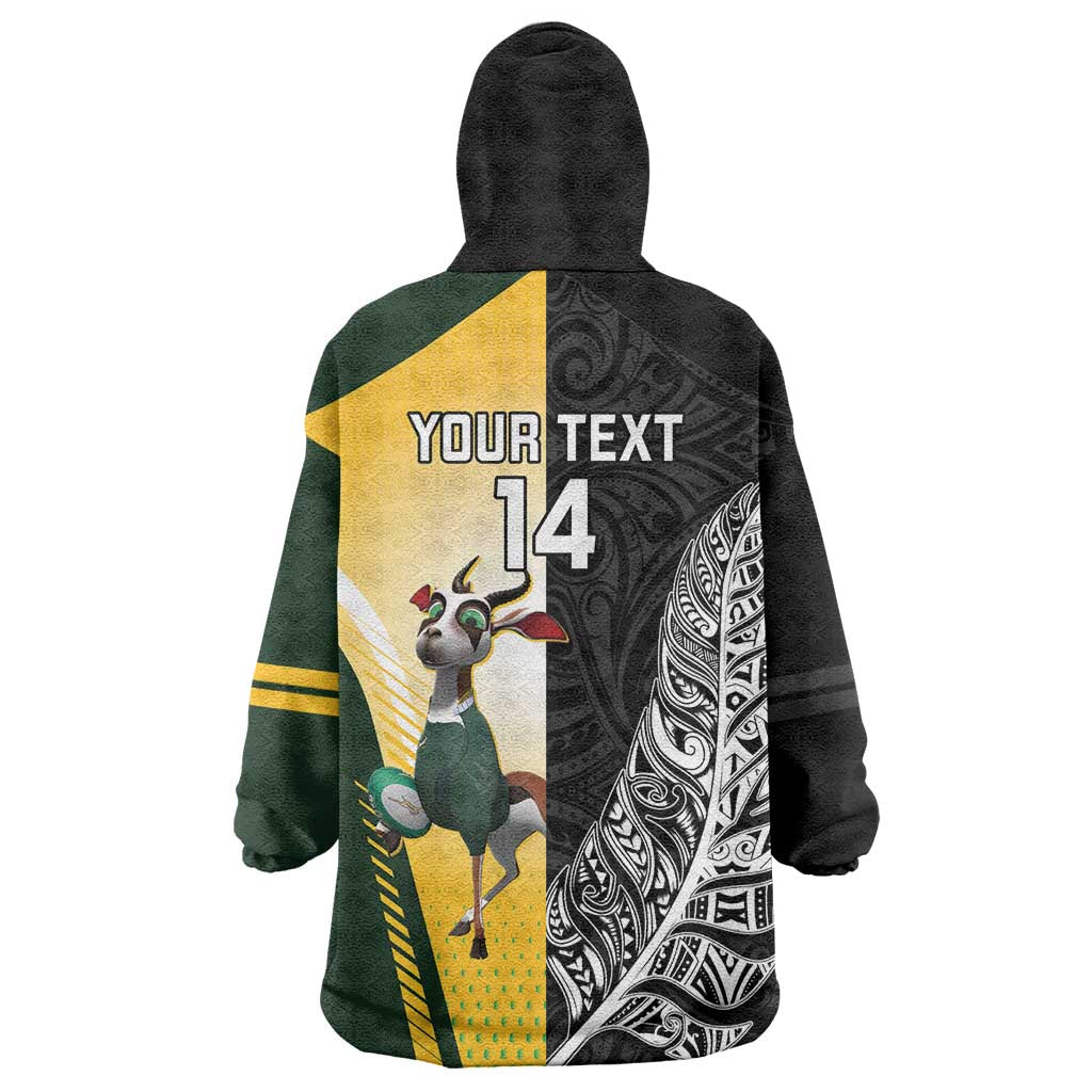 New Zealand and South Africa Rugby Custom Wearable Blanket Hoodie Maori Silver Fern Springbok Together - Vibe Hoodie