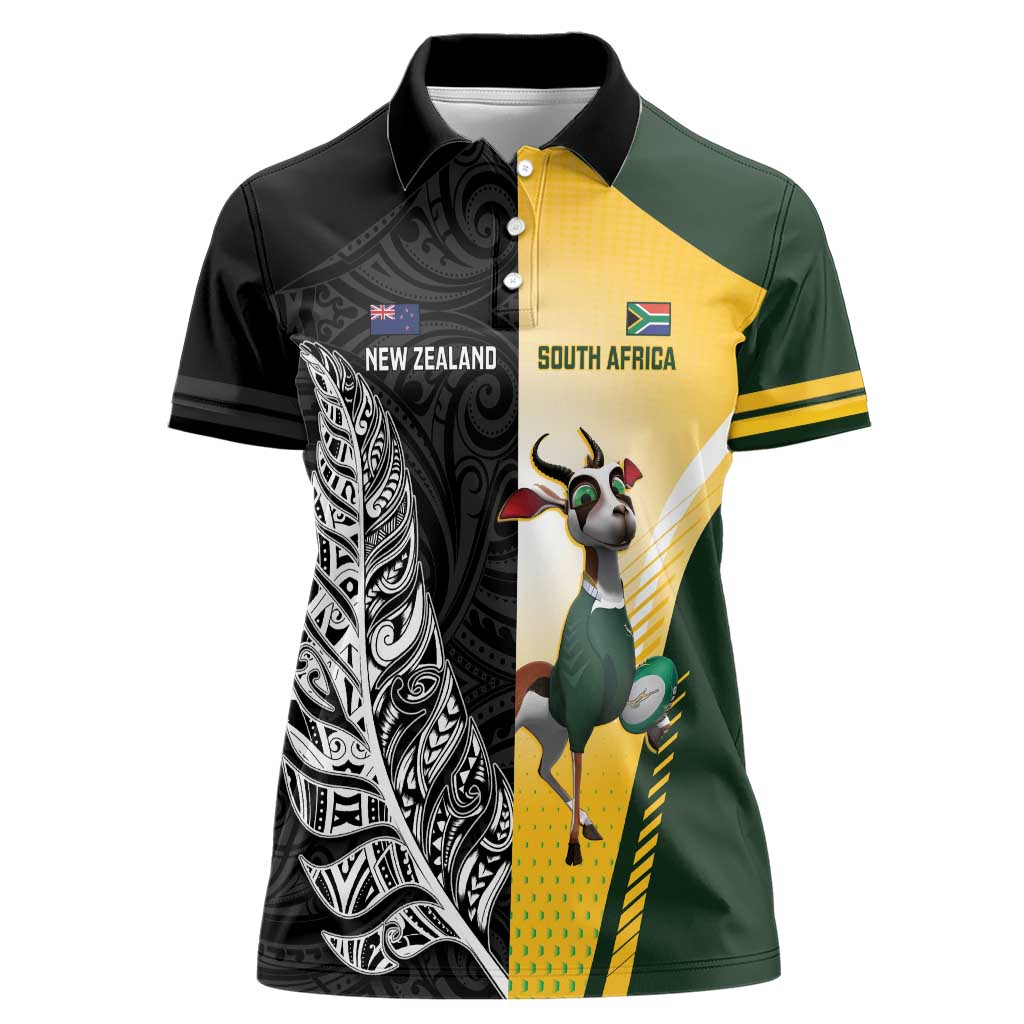 New Zealand and South Africa Rugby Custom Women Polo Shirt Maori Silver Fern Springbok Together - Vibe Hoodie