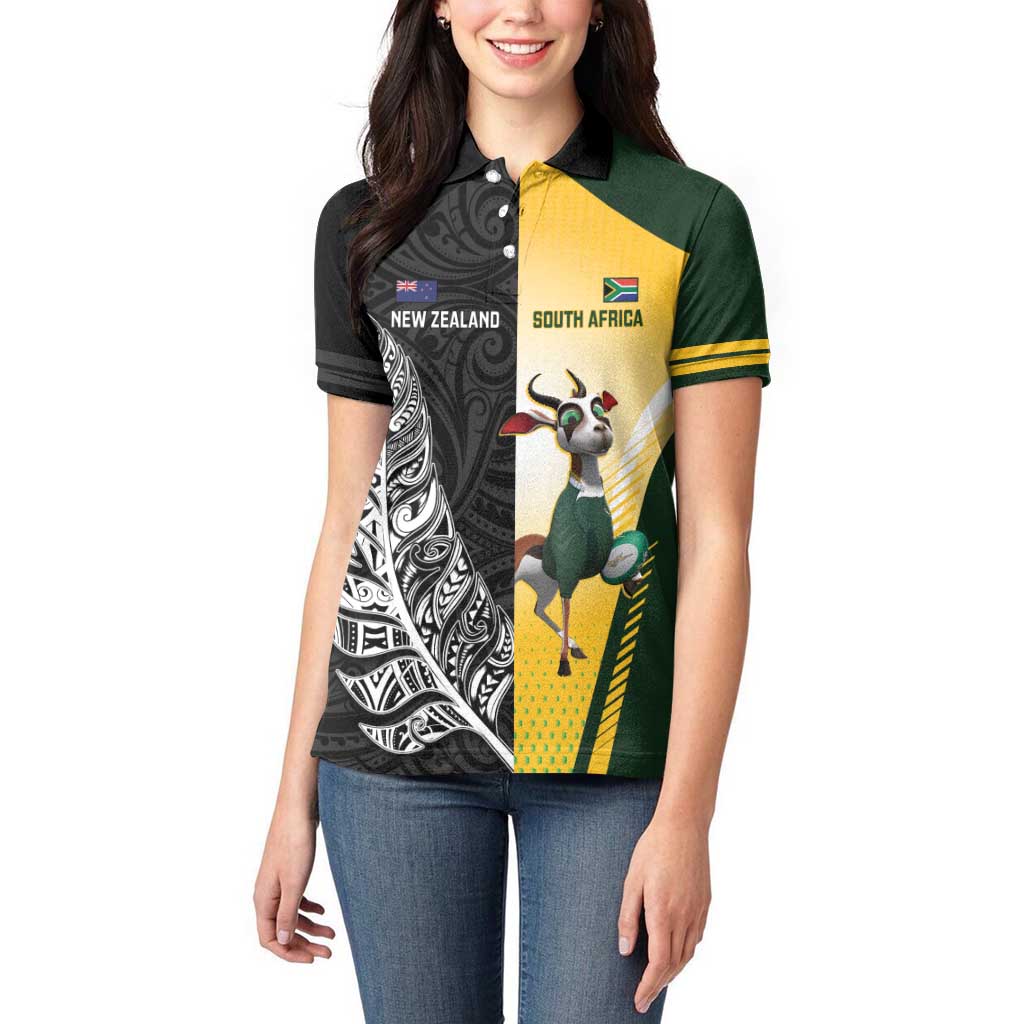 New Zealand and South Africa Rugby Custom Women Polo Shirt Maori Silver Fern Springbok Together - Vibe Hoodie