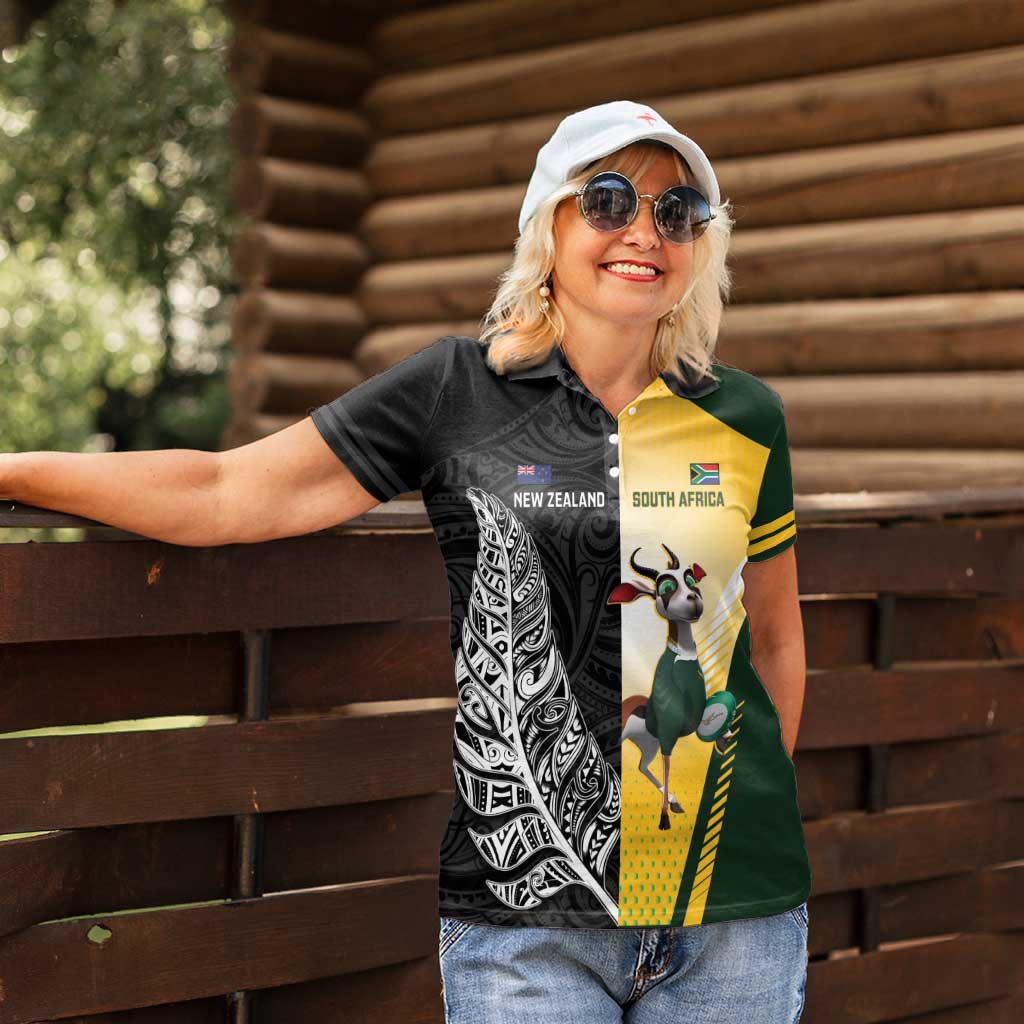 New Zealand and South Africa Rugby Custom Women Polo Shirt Maori Silver Fern Springbok Together - Vibe Hoodie