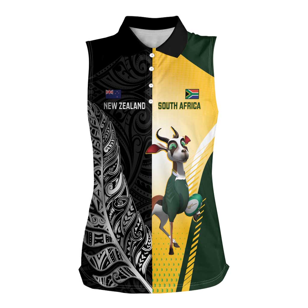 New Zealand and South Africa Rugby Custom Women Sleeveless Polo Shirt Maori Silver Fern Springbok Together - Vibe Hoodie