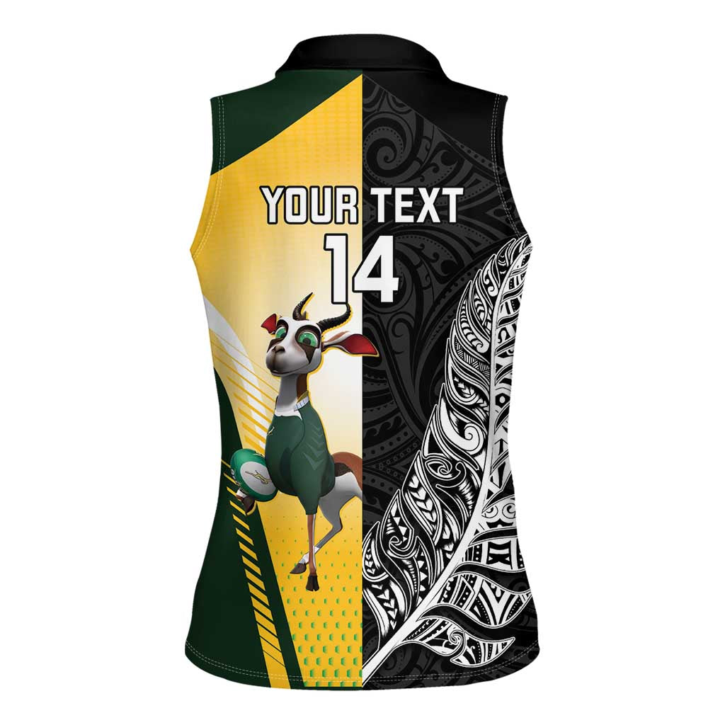 New Zealand and South Africa Rugby Custom Women Sleeveless Polo Shirt Maori Silver Fern Springbok Together - Vibe Hoodie
