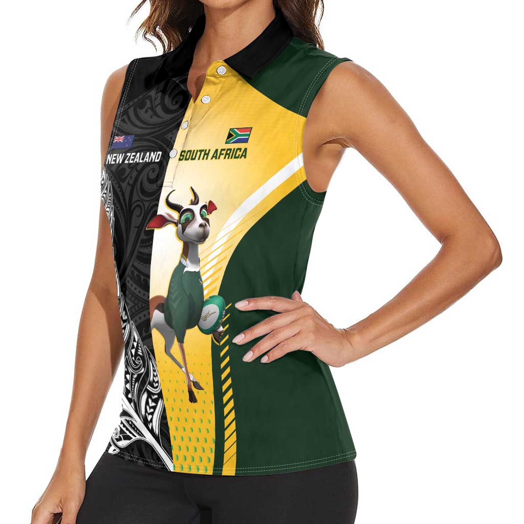 New Zealand and South Africa Rugby Custom Women Sleeveless Polo Shirt Maori Silver Fern Springbok Together - Vibe Hoodie