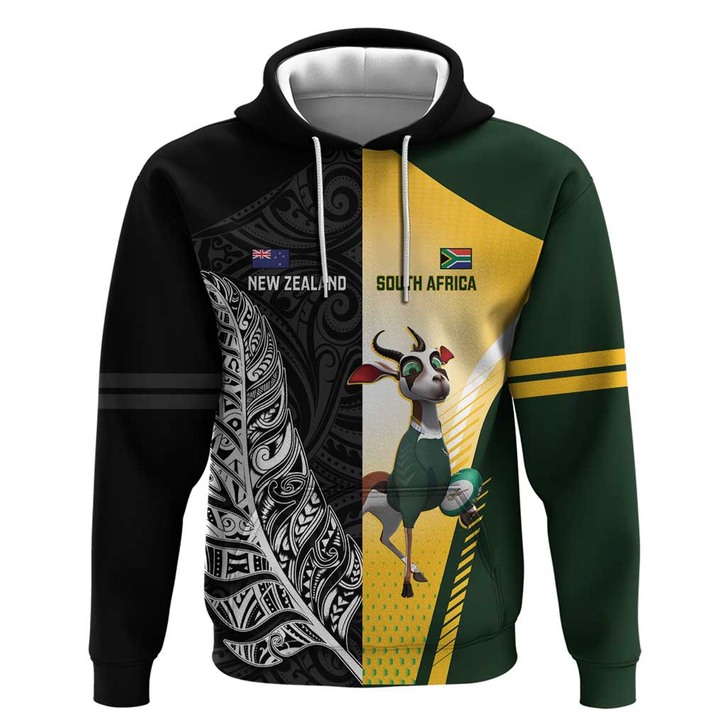 New Zealand and South Africa Rugby Custom Zip Hoodie Maori Silver Fern Springbok Together - Vibe Hoodie