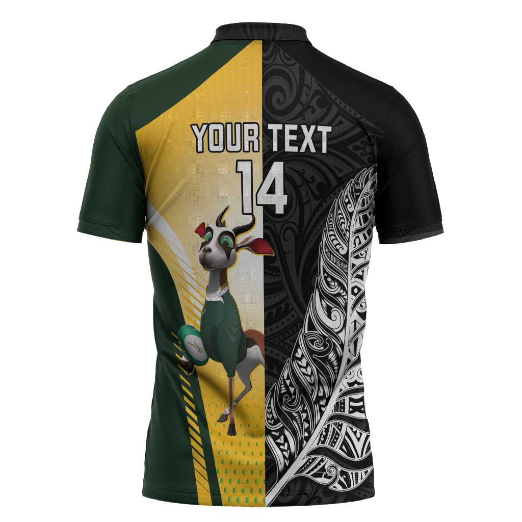 New Zealand and South Africa Rugby Custom Zipper Polo Shirt Maori Silver Fern Springbok Together - Vibe Hoodie