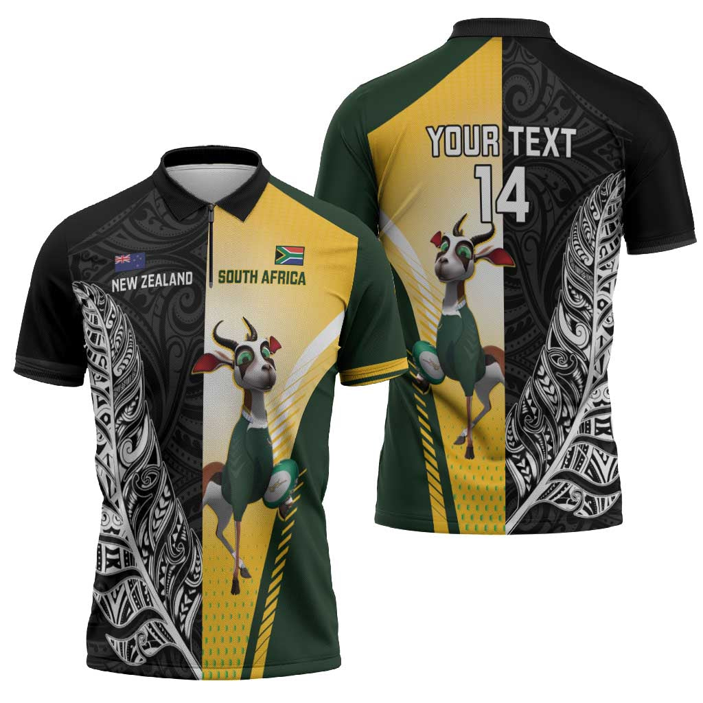 New Zealand and South Africa Rugby Custom Zipper Polo Shirt Maori Silver Fern Springbok Together - Vibe Hoodie