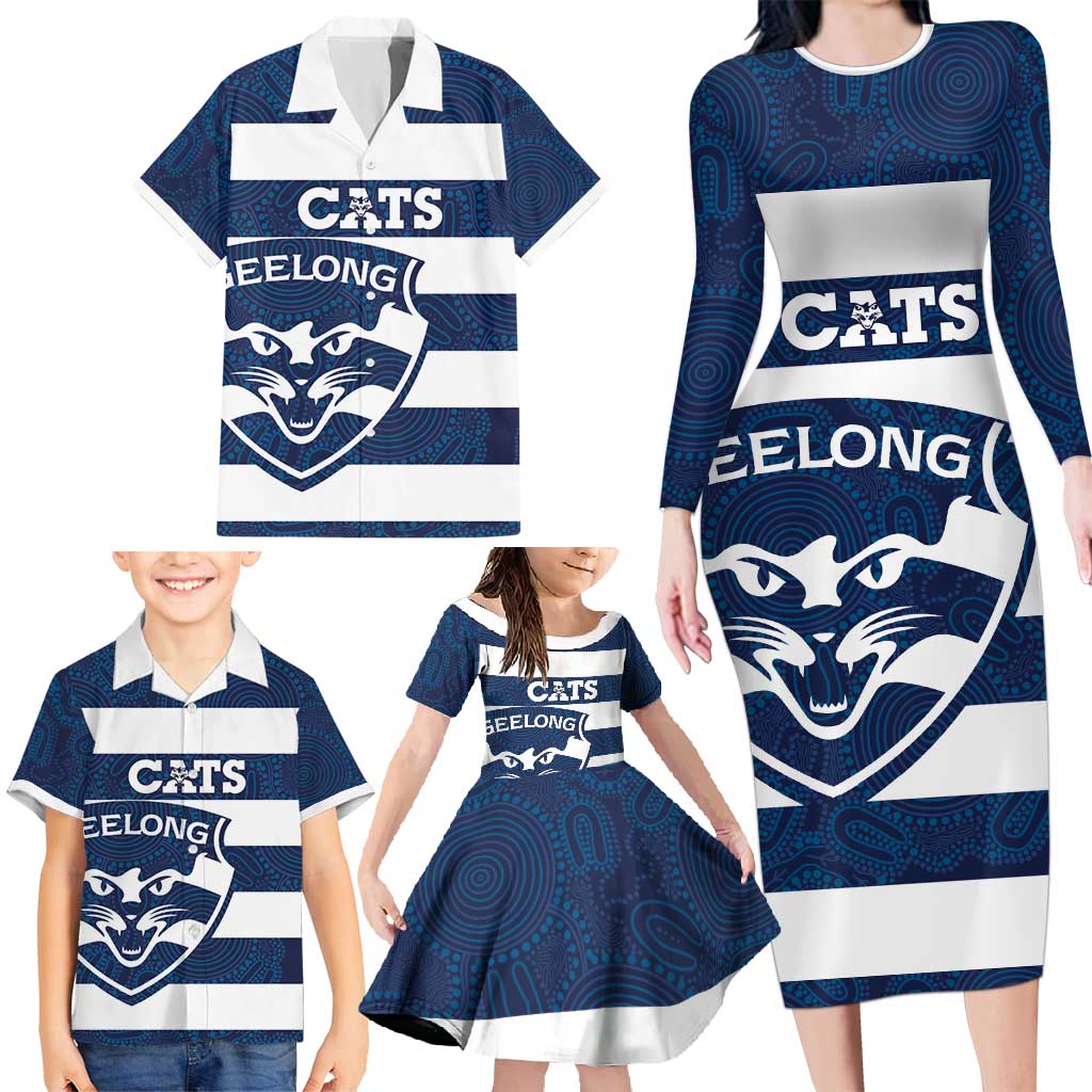 AFL Cats Football Custom Family Matching Long Sleeve Bodycon Dress and Hawaiian Shirt Geelong Proud Indigenous Art - Vibe Hoodie