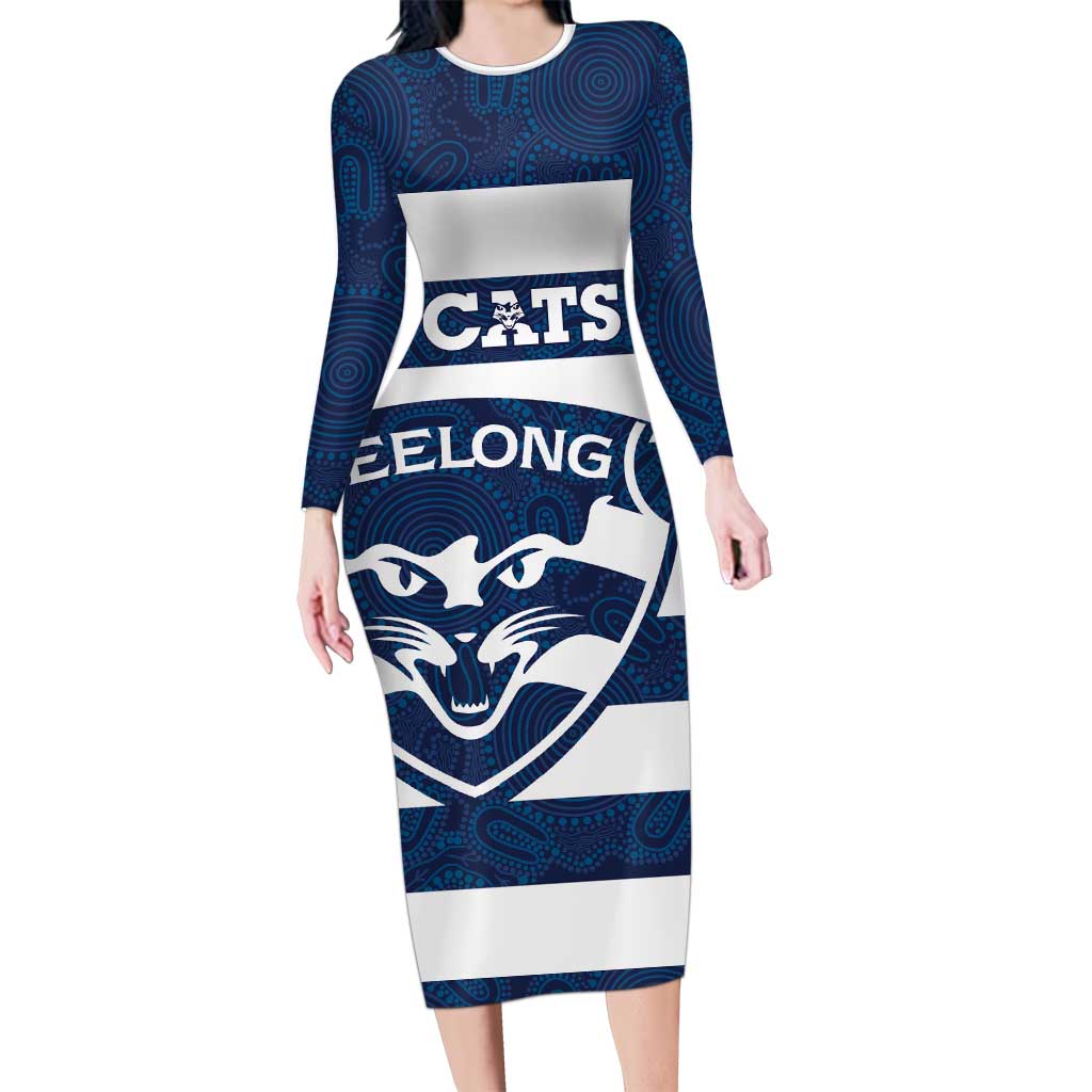 AFL Cats Football Custom Family Matching Long Sleeve Bodycon Dress and Hawaiian Shirt Geelong Proud Indigenous Art - Vibe Hoodie