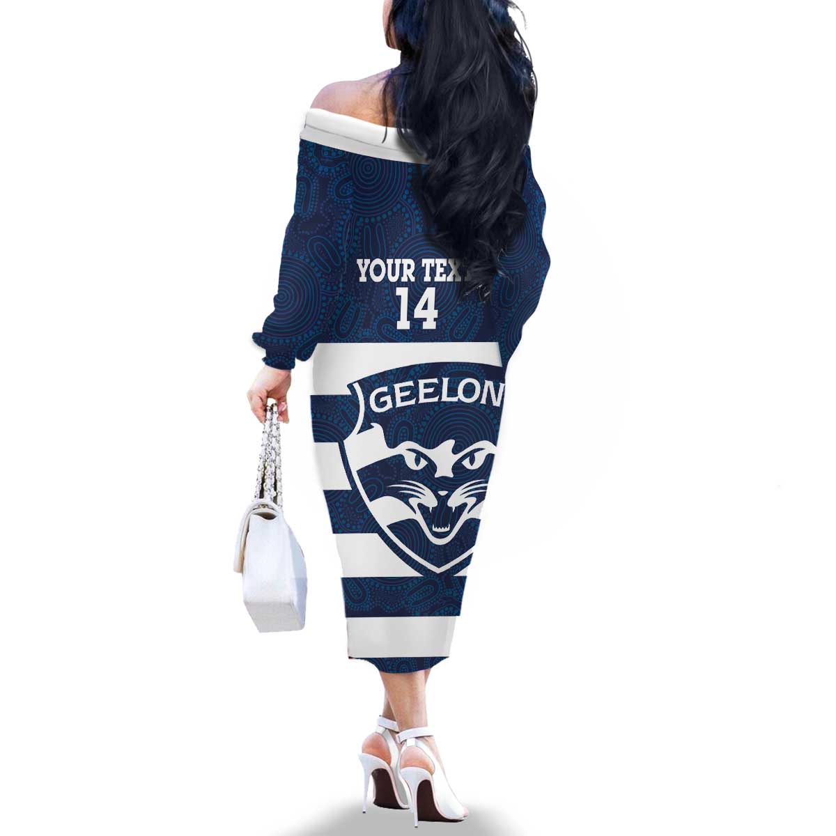 AFL Cats Football Custom Family Matching Off The Shoulder Long Sleeve Dress and Hawaiian Shirt Geelong Proud Indigenous Art - Vibe Hoodie