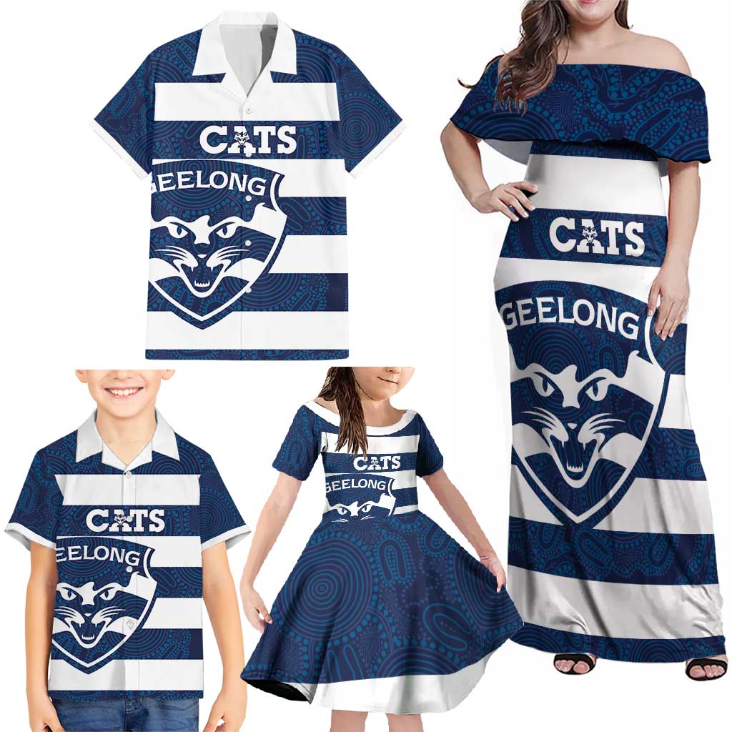 AFL Cats Football Custom Family Matching Off Shoulder Maxi Dress and Hawaiian Shirt Geelong Proud Indigenous Art - Vibe Hoodie