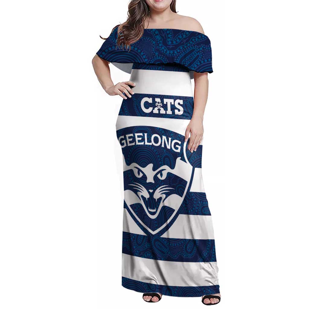 AFL Cats Football Custom Family Matching Off Shoulder Maxi Dress and Hawaiian Shirt Geelong Proud Indigenous Art - Vibe Hoodie