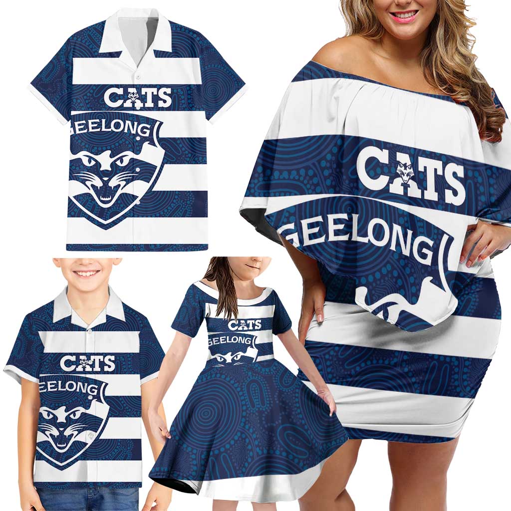 AFL Cats Football Custom Family Matching Off Shoulder Short Dress and Hawaiian Shirt Geelong Proud Indigenous Art - Vibe Hoodie