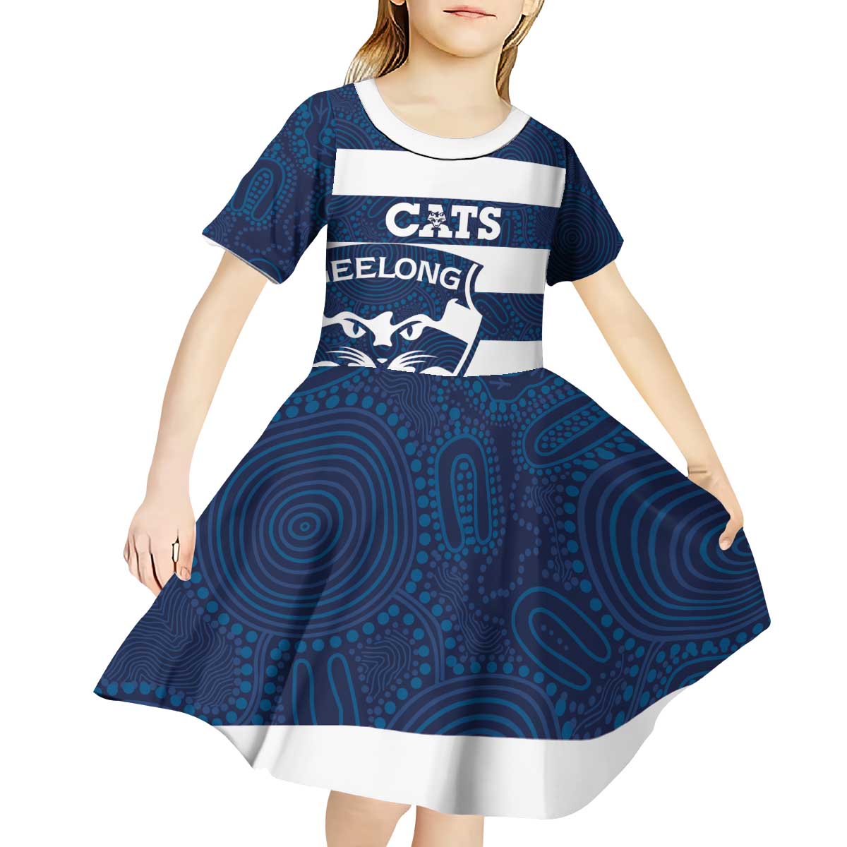 AFL Cats Football Custom Kid Short Sleeve Dress Geelong Proud Indigenous Art - Vibe Hoodie