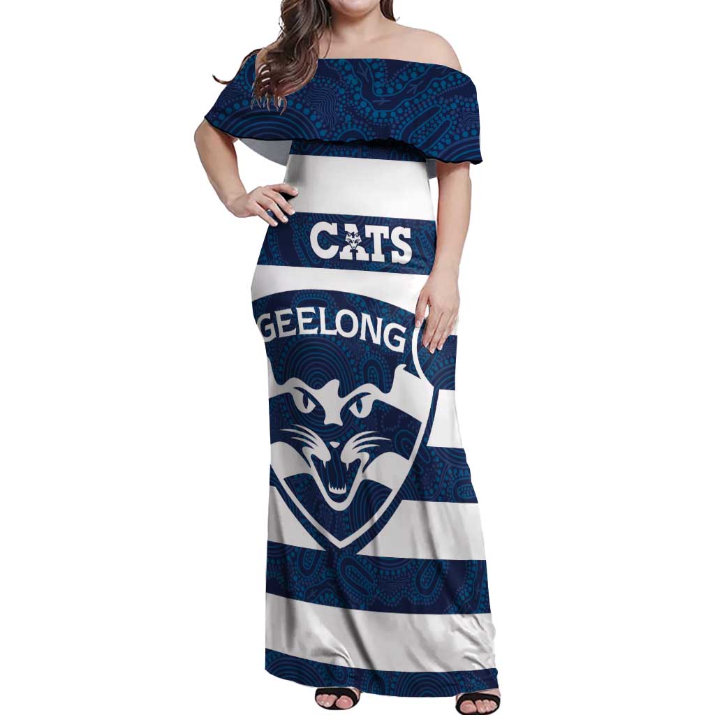 AFL Cats Football Custom Off Shoulder Maxi Dress Geelong Proud Indigenous Art - Vibe Hoodie