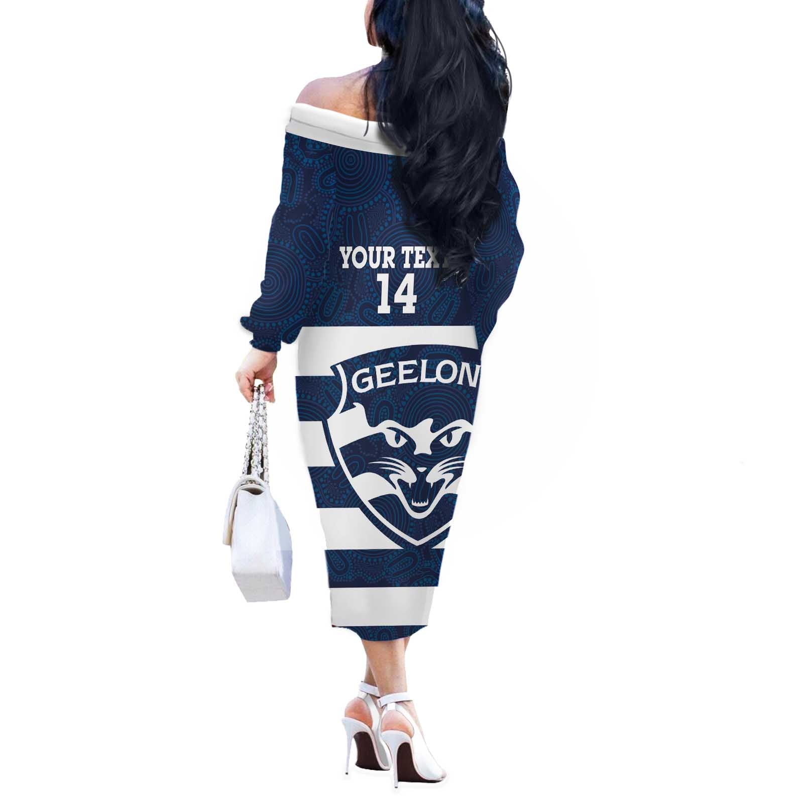 AFL Cats Football Custom Off The Shoulder Long Sleeve Dress Geelong Proud Indigenous Art - Vibe Hoodie