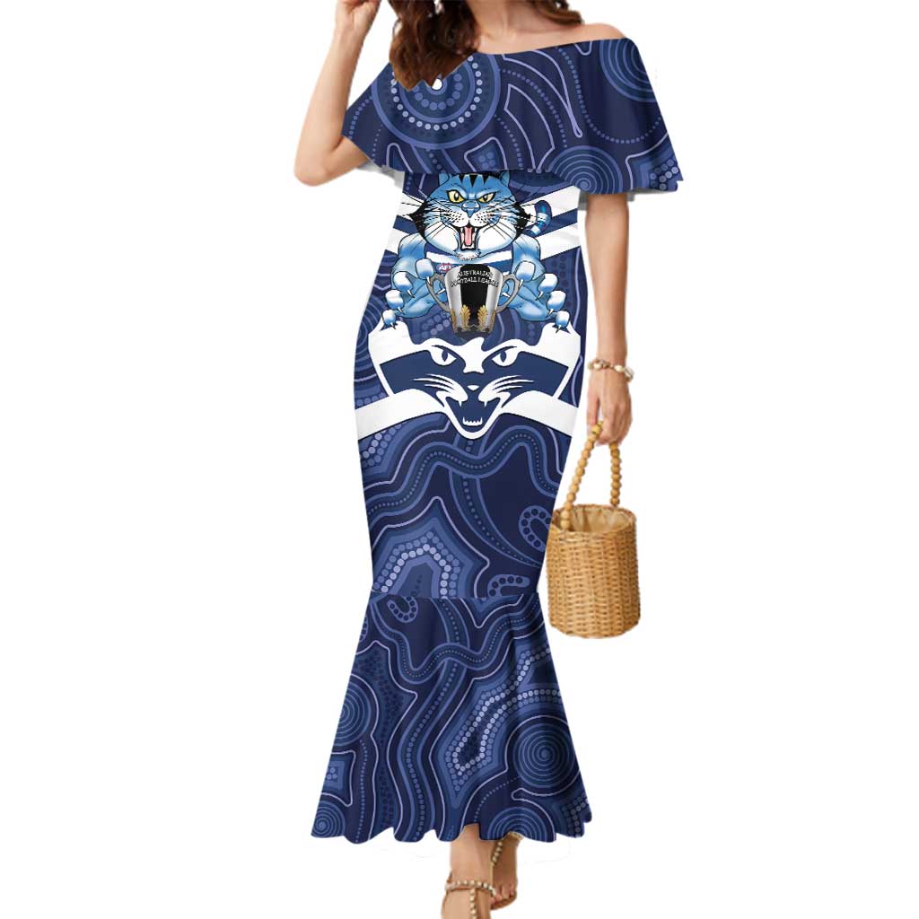 AFL Cats Football Personalised Family Matching Mermaid Dress and Hawaiian Shirt Final Geelong Premiers Trophy Aboriginal - Vibe Hoodie
