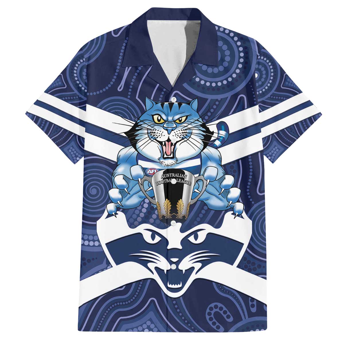 AFL Cats Football Personalised Family Matching Off The Shoulder Long Sleeve Dress and Hawaiian Shirt Final Geelong Premiers Trophy Aboriginal - Vibe Hoodie