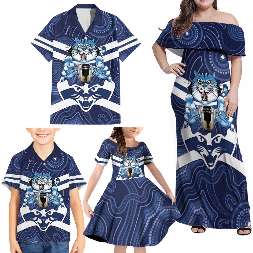 AFL Cats Football Personalised Family Matching Off Shoulder Maxi Dress and Hawaiian Shirt Final Geelong Premiers Trophy Aboriginal - Vibe Hoodie