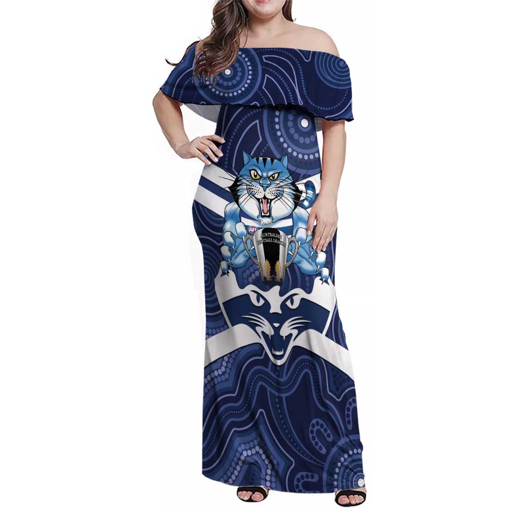 AFL Cats Football Personalised Family Matching Off Shoulder Maxi Dress and Hawaiian Shirt Final Geelong Premiers Trophy Aboriginal - Vibe Hoodie