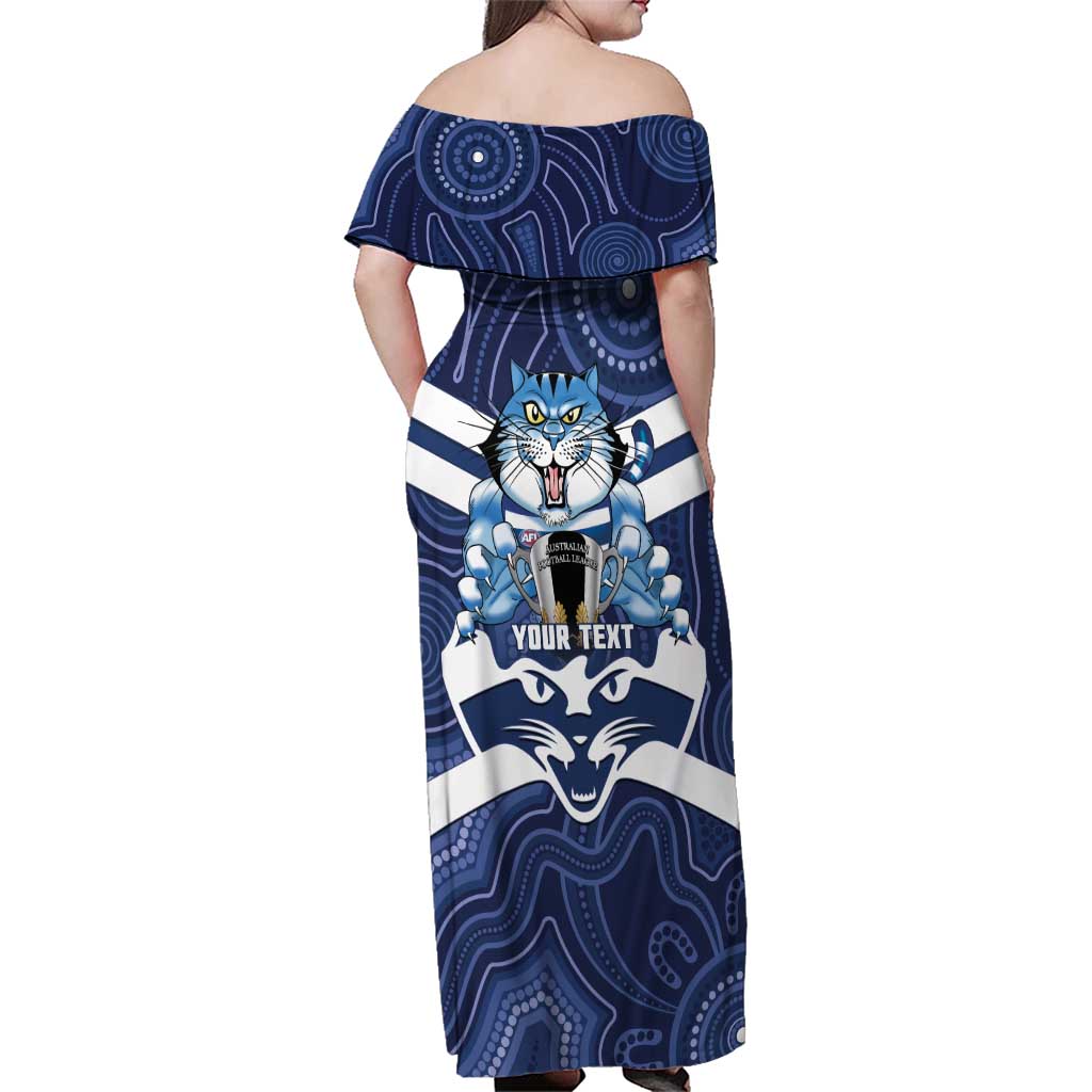 AFL Cats Football Personalised Family Matching Off Shoulder Maxi Dress and Hawaiian Shirt Final Geelong Premiers Trophy Aboriginal - Vibe Hoodie