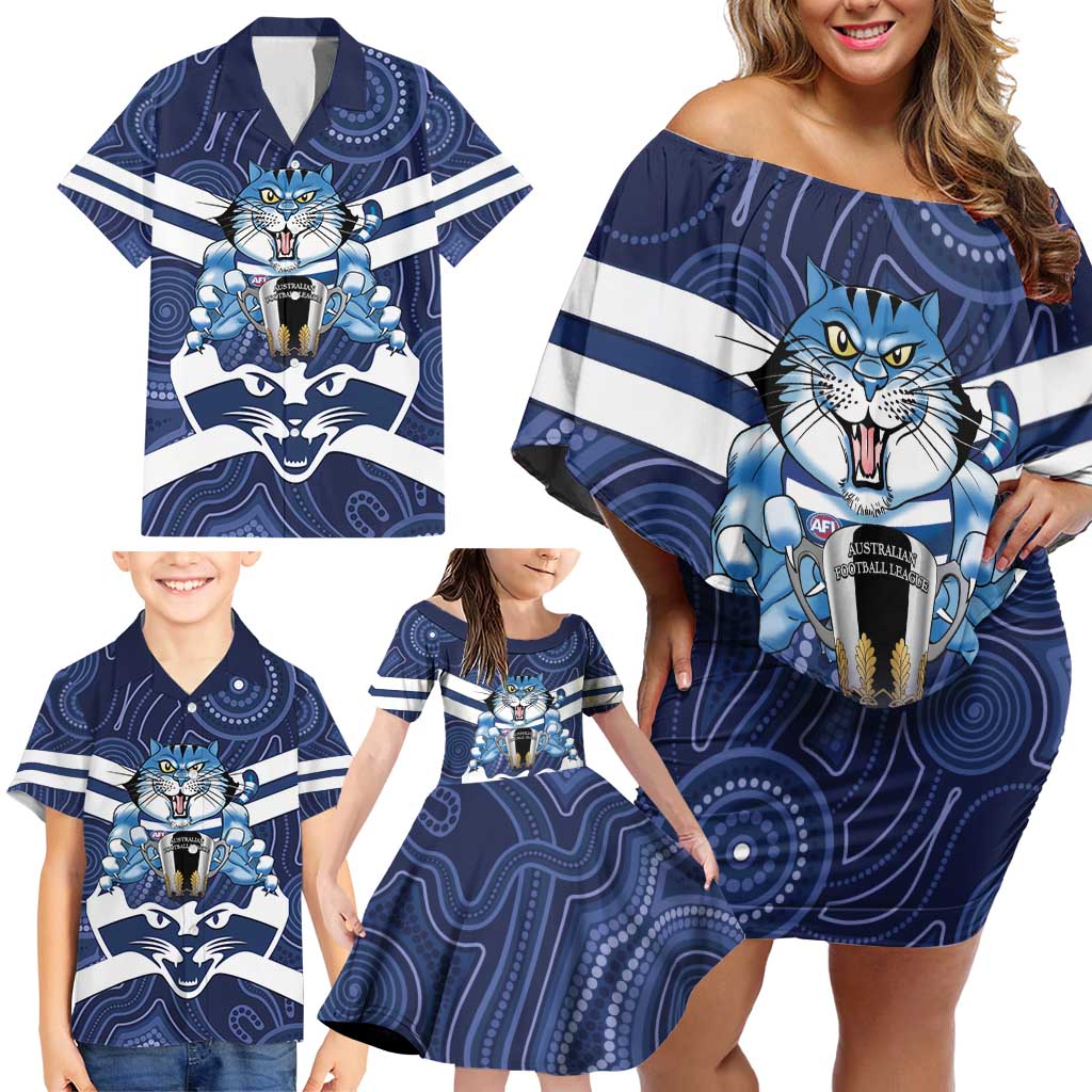 AFL Cats Football Personalised Family Matching Off Shoulder Short Dress and Hawaiian Shirt Final Geelong Premiers Trophy Aboriginal - Vibe Hoodie