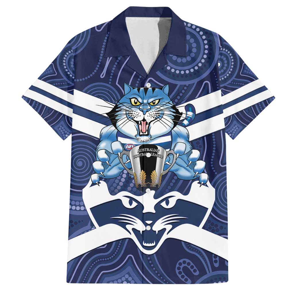 AFL Cats Football Personalised Family Matching Off Shoulder Short Dress and Hawaiian Shirt Final Geelong Premiers Trophy Aboriginal - Vibe Hoodie