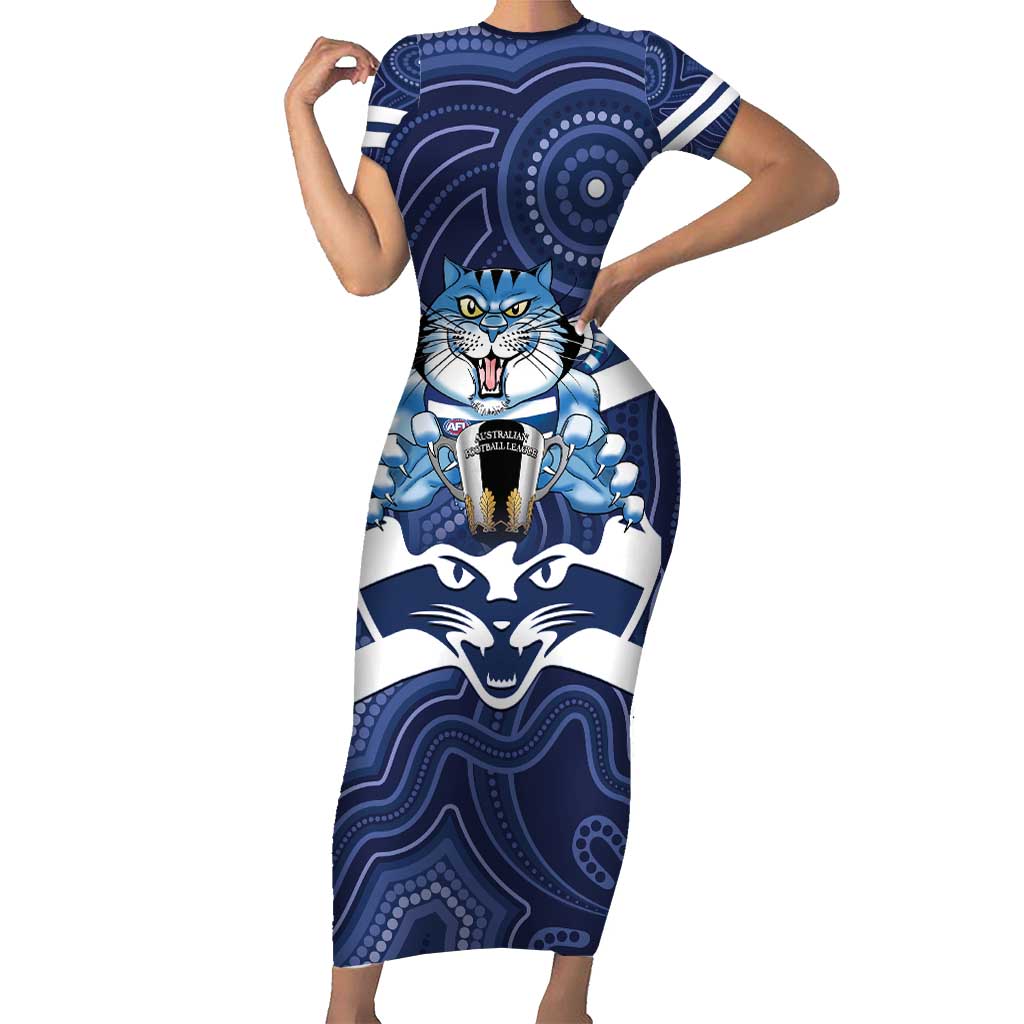 AFL Cats Football Personalised Family Matching Short Sleeve Bodycon Dress and Hawaiian Shirt Final Geelong Premiers Trophy Aboriginal - Vibe Hoodie