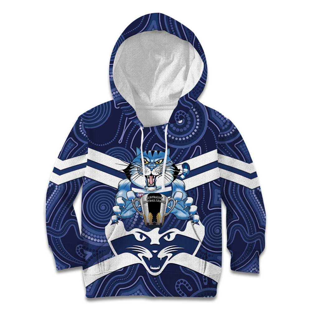 AFL Cats Football Personalised Kid Hoodie Final Geelong Premiers Trophy Aboriginal - Vibe Hoodie