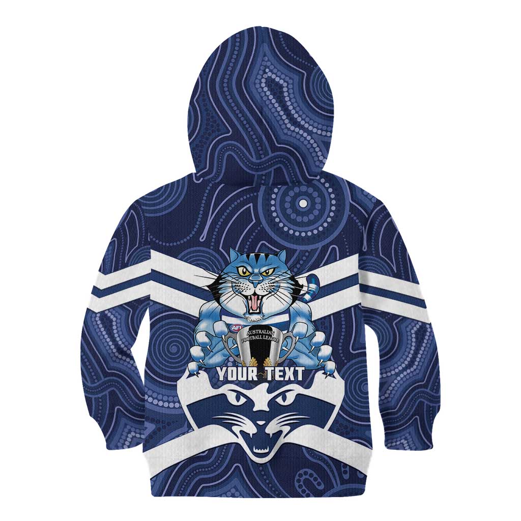 AFL Cats Football Personalised Kid Hoodie Final Geelong Premiers Trophy Aboriginal - Vibe Hoodie