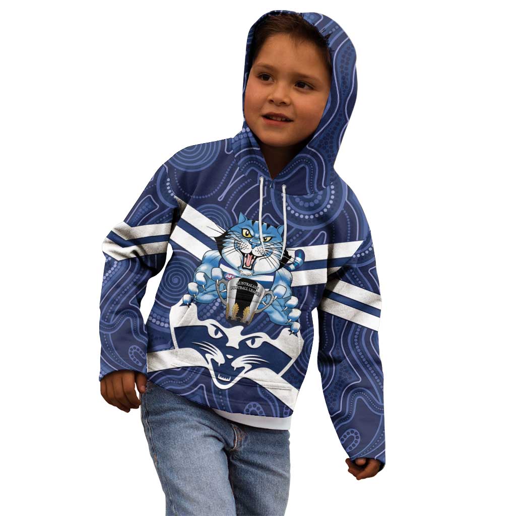 AFL Cats Football Personalised Kid Hoodie Final Geelong Premiers Trophy Aboriginal - Vibe Hoodie