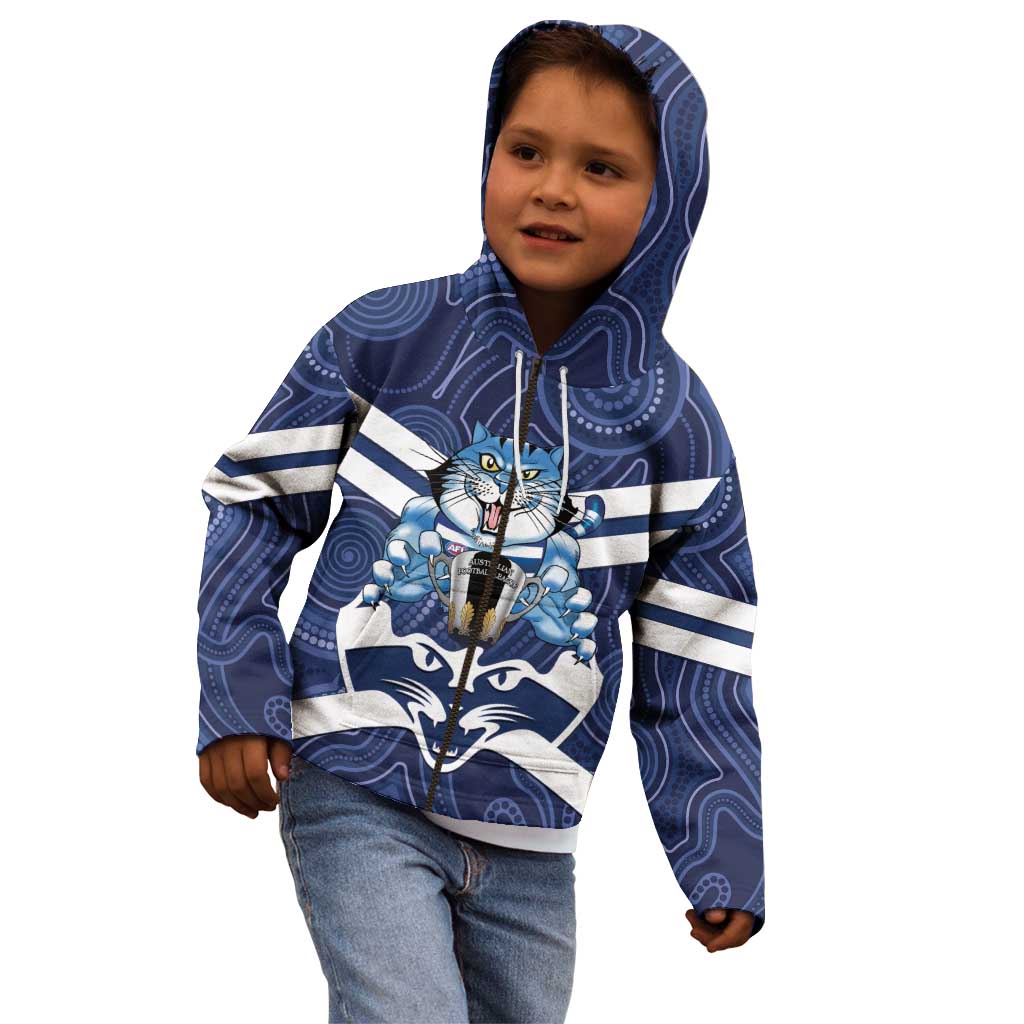 AFL Cats Football Personalised Kid Hoodie Final Geelong Premiers Trophy Aboriginal - Vibe Hoodie