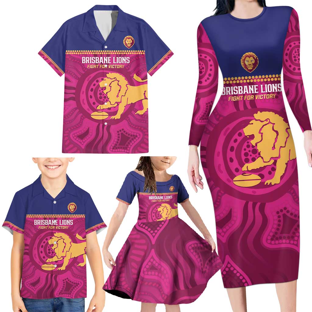 AFL Lions Football Custom Family Matching Long Sleeve Bodycon Dress and Hawaiian Shirt Brisbane Fight For Victory Indigenous Art - Vibe Hoodie