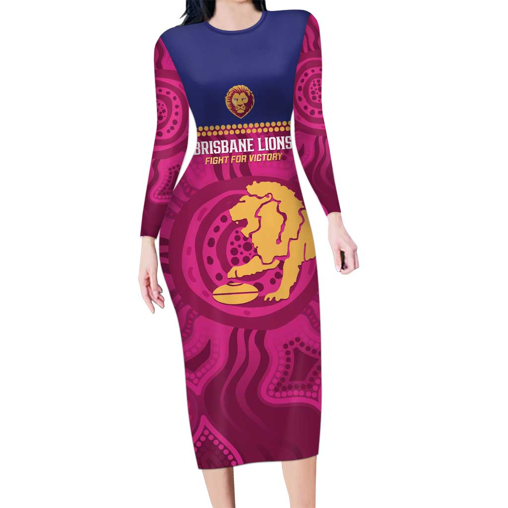 AFL Lions Football Custom Family Matching Long Sleeve Bodycon Dress and Hawaiian Shirt Brisbane Fight For Victory Indigenous Art - Vibe Hoodie