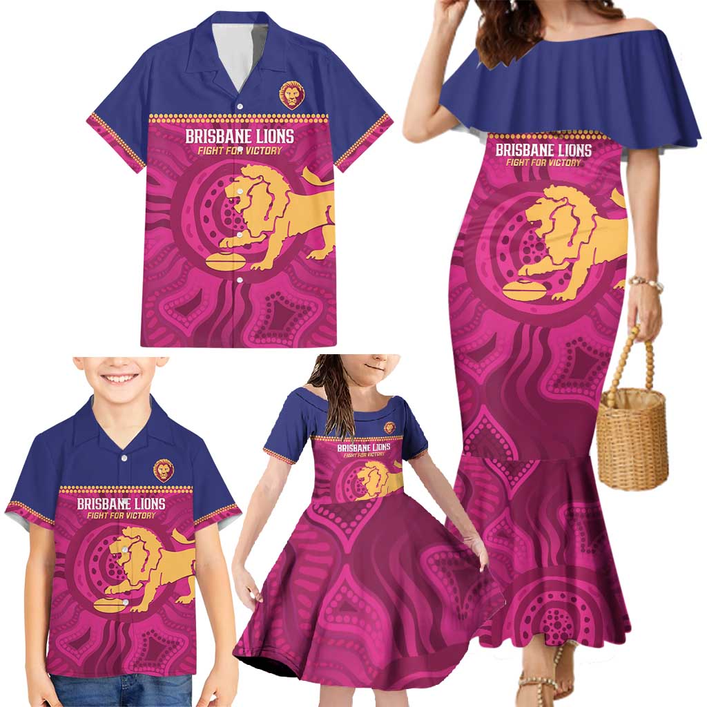 AFL Lions Football Custom Family Matching Mermaid Dress and Hawaiian Shirt Brisbane Fight For Victory Indigenous Art - Vibe Hoodie