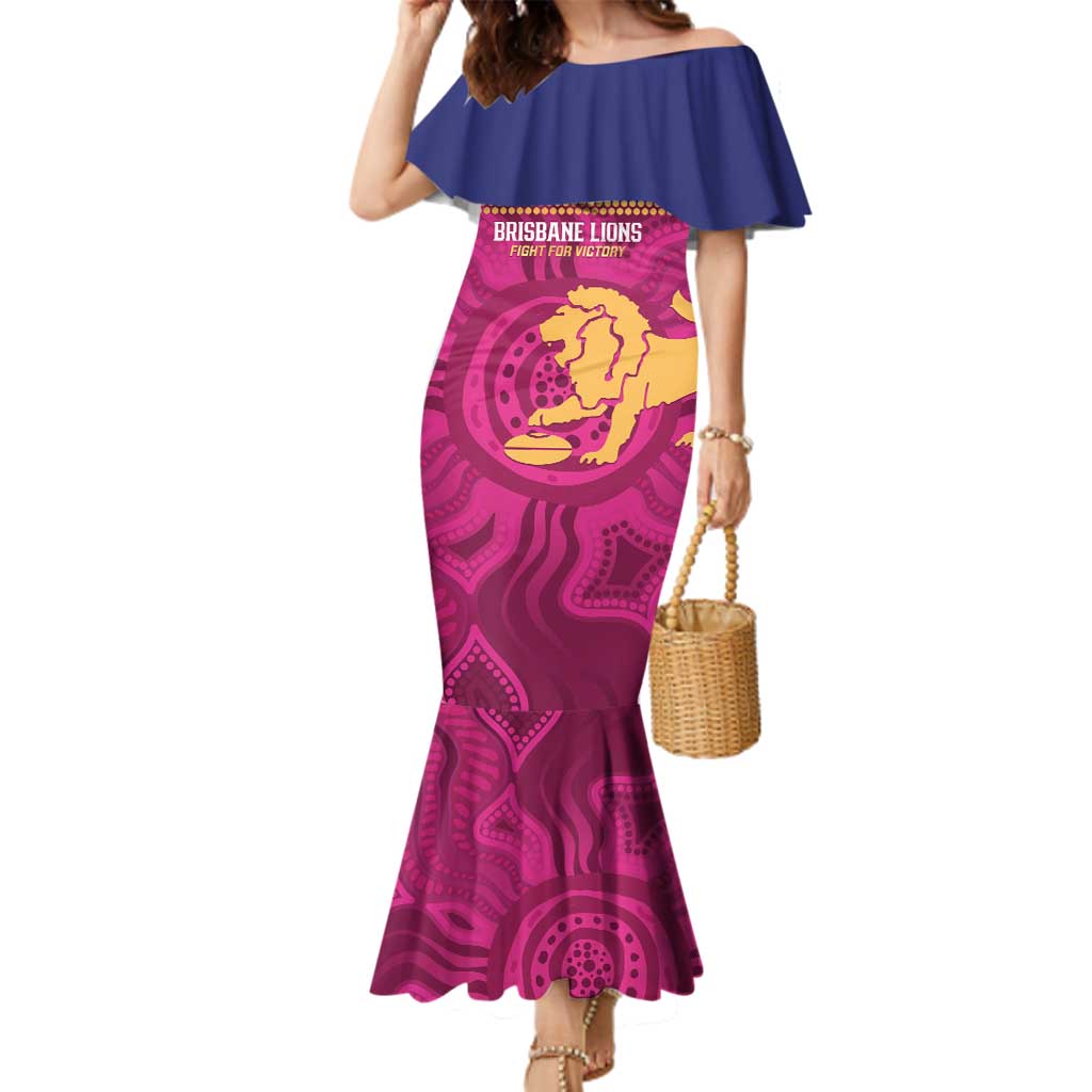 AFL Lions Football Custom Family Matching Mermaid Dress and Hawaiian Shirt Brisbane Fight For Victory Indigenous Art - Vibe Hoodie