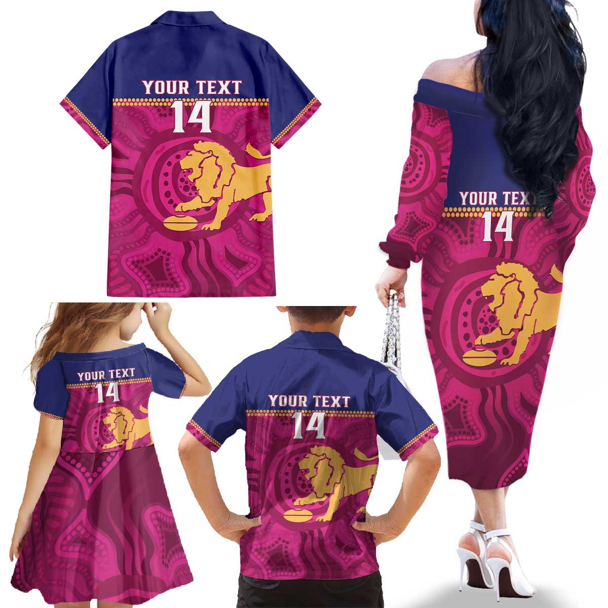 AFL Lions Football Custom Family Matching Off The Shoulder Long Sleeve Dress and Hawaiian Shirt Brisbane Fight For Victory Indigenous Art - Vibe Hoodie
