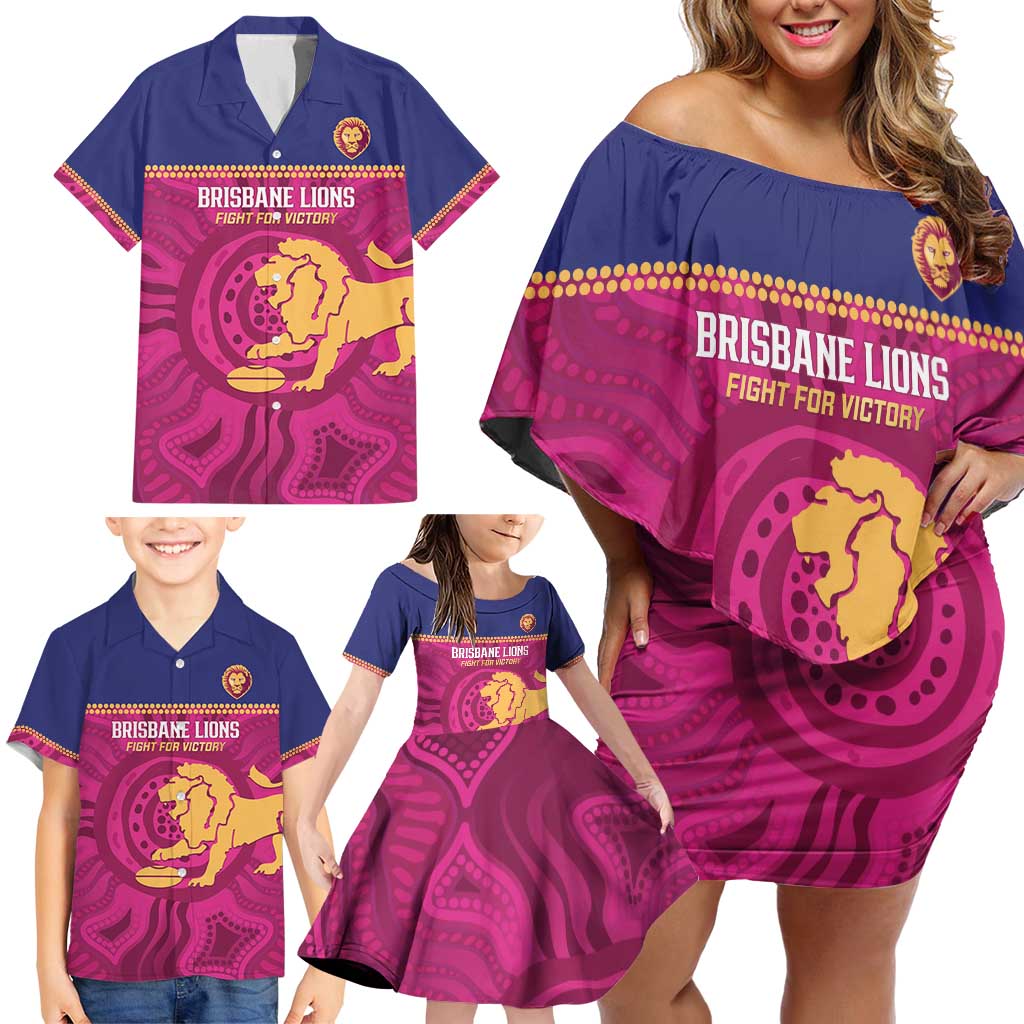 AFL Lions Football Custom Family Matching Off Shoulder Short Dress and Hawaiian Shirt Brisbane Fight For Victory Indigenous Art - Vibe Hoodie