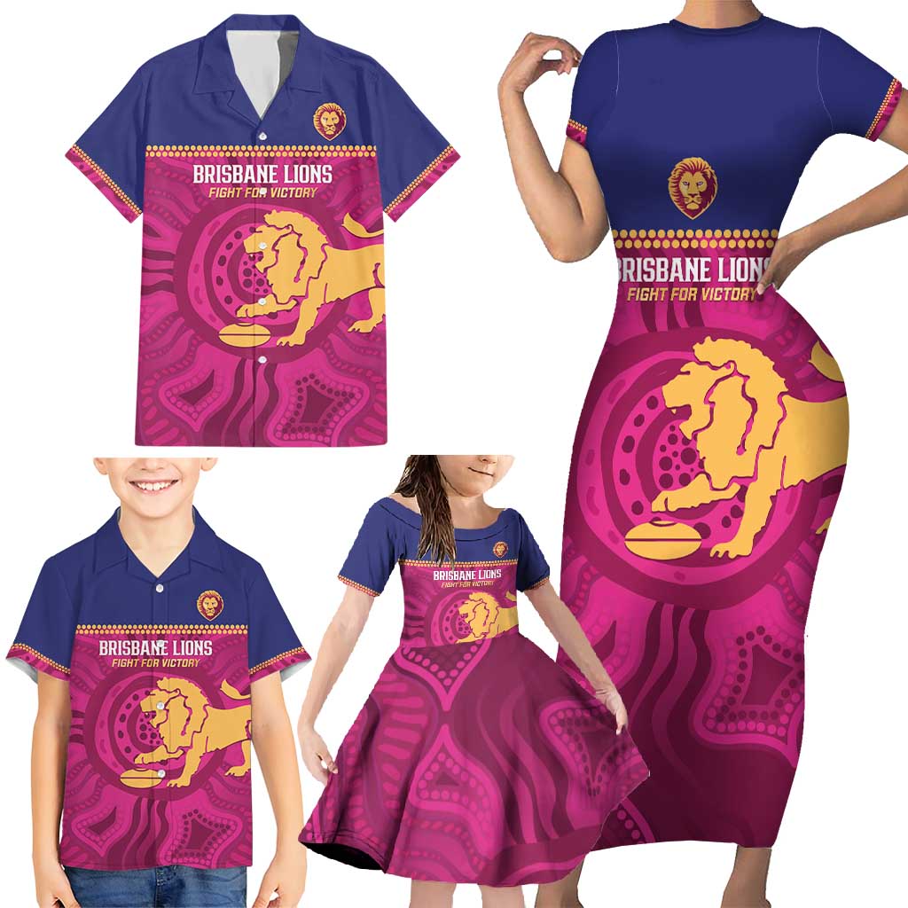 AFL Lions Football Custom Family Matching Short Sleeve Bodycon Dress and Hawaiian Shirt Brisbane Fight For Victory Indigenous Art - Vibe Hoodie