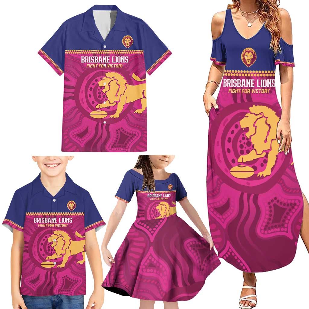AFL Lions Football Custom Family Matching Summer Maxi Dress and Hawaiian Shirt Brisbane Fight For Victory Indigenous Art - Vibe Hoodie