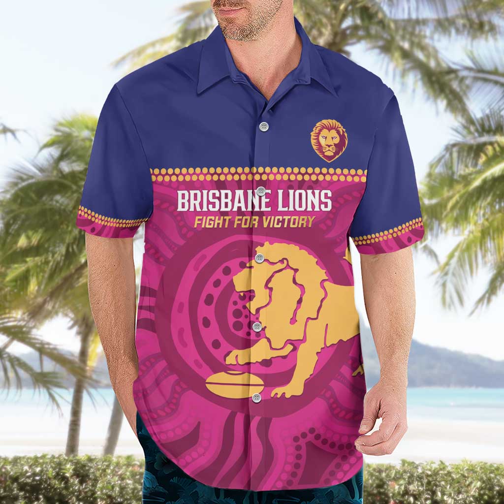 AFL Lions Football Custom Hawaiian Shirt Brisbane Fight For Victory Indigenous Art - Vibe Hoodie