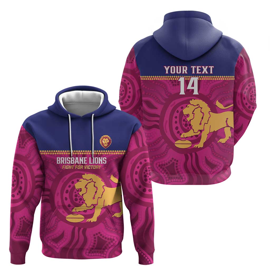 AFL Lions Football Custom Hoodie Brisbane Fight For Victory Indigenous Art - Vibe Hoodie
