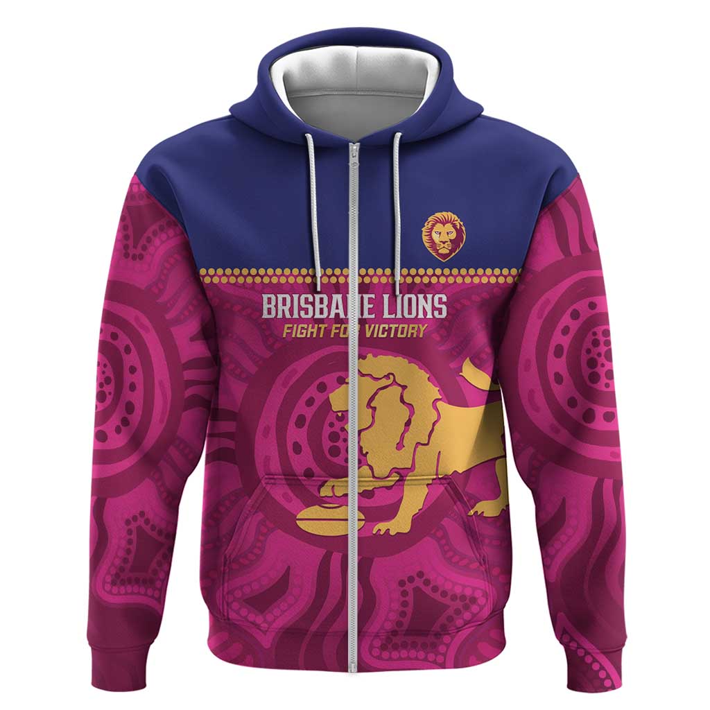 AFL Lions Football Custom Hoodie Brisbane Fight For Victory Indigenous Art - Vibe Hoodie